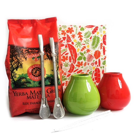 Yerba Mate zestaw dla dwojga Green Energia Guarana 400g + 2 bombille + 2 matero+czyścik