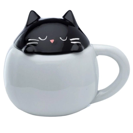  Kubek ceramiczny z pokrywką, w kształcie kota, 450ml