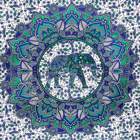 Narzuta na łóżko orientalna mandala słoń (bawełna, Indie, 240x210 cm)