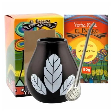 Zestaw Yerba Mate El Pajaro Marakuja 50g + Matero + Bombilla