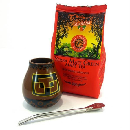 Zestaw Yerba Mate Green Mas Energia 200 g brązowe matero bombilla