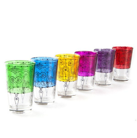 Szklaneczki marokańskie (Maroko, komplet, zdobione, kolorowe, szkło)