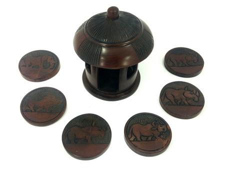 DREWNIANE PODKŁADKI POD KUBKI DOMEK MALAWI AFRYKA