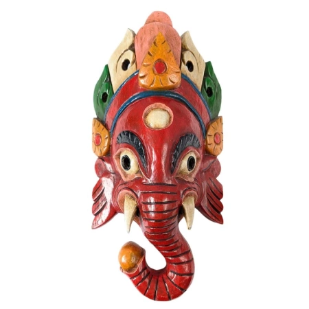 Drewniana maska Ganesha w kolorze czerwonym, rękodzieło 34 cm