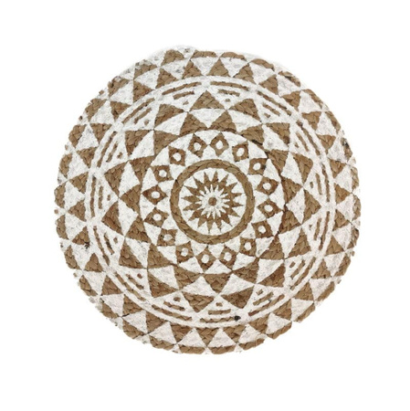 Mata jutowa, podkładka pod talerz (juta, biała, mandala, 39cm)