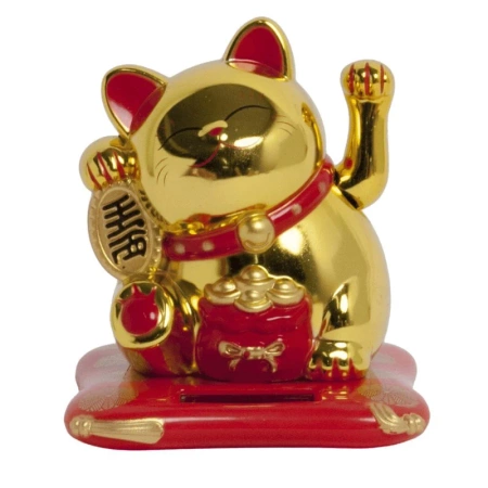 Figurka solarna kot Maneki Neko w kolorze złotym, na szczęście 10 cm