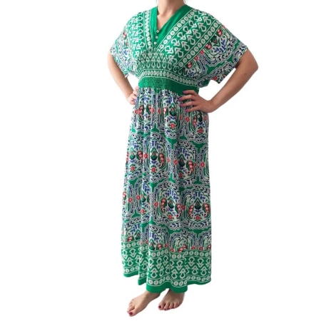Sukienka damska letnia długa maxi zielona wzory boho XL