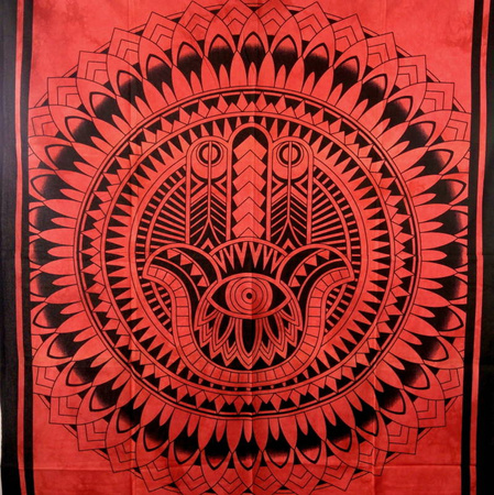 Narzuta na łóżko orientalna Hamsa czerwona ręka Fatimy Miriam Indie 140x210