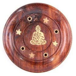 Podstawka na kadzidełka z motywem Buddy, drewniana, 7,5cm (trociczki, kadzielnica)