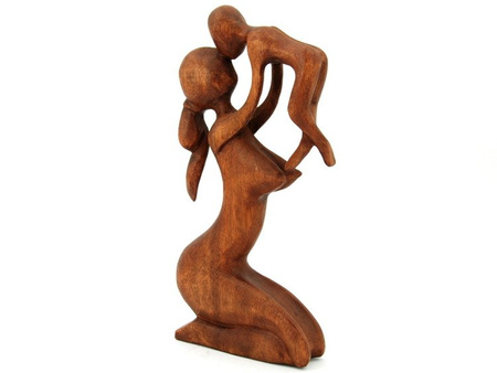 DREWNIANA RZEŹBA MATKA Z DZIECKIEM (FIGURKA, RĘKODZIEŁO, INDONEZJA, WYS. 30cm)
