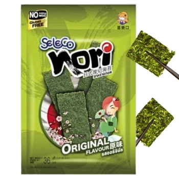 Nori chrupiące wodorosty, chipsy, snacki z alg, Seleco 36g
