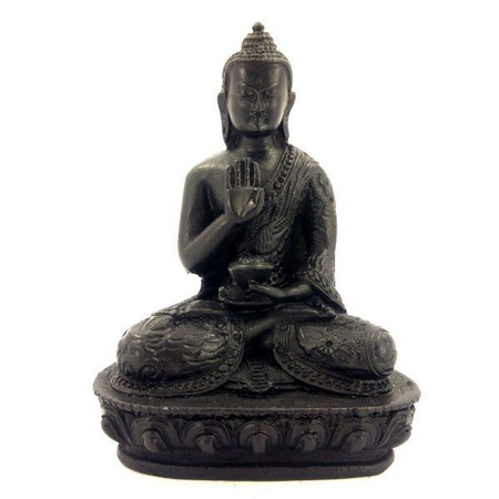 Czarna figurka medytującego Buddy, z otwartą dłonią (Budda, Buddha) 14 cm 