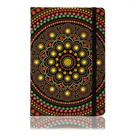 Notatnik w twardej oprawie z gumowym zamknięciem, papier w linie,brązowa mandala, A5