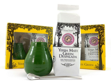 YERBA MATE ZESTAW MATERO CERAMICZNE + BOMBILLA + YERBA MATE GREEN ALMA PURA200G