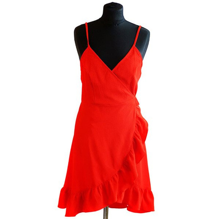 Sukienka kopertowa wiązana z falbaną, czerwona, 34