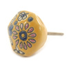 Uchwyt meblowy gałka ceramiczna kwiaty żółta (Indie,rękodzieło)