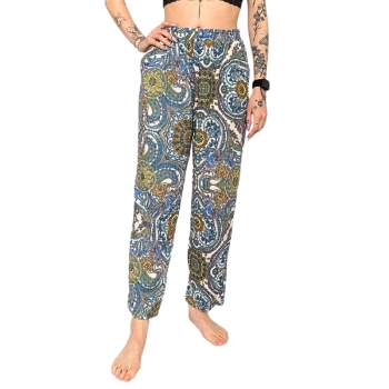 Letnie spodnie damskie, beżowe w orientalne wzory M/L