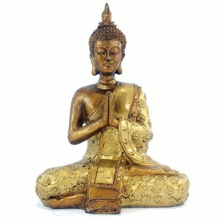 Budda figurka złoty 20cm (medytacja, dekoracja do pokoju, do ogrodu, Indonezja)