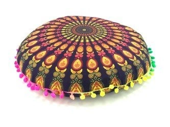 PUFA PODUSZKA DO SIEDZENIA, YOGI (MANDALA, INDIE, JOGA, ŁUSKA GRYCZANA, POMARAŃCZOWA)