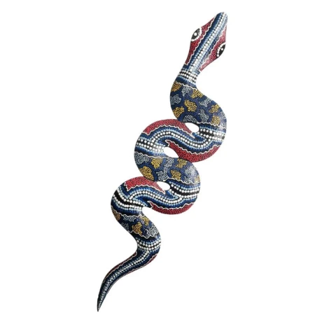 Płaskorzeźba wąż, czarny z kolorowym wzorem (50cm, drewno, Indonezja)