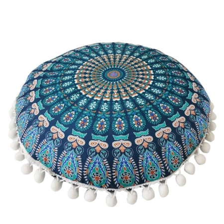 Pufa do jogi, poduszka do medytacji z łuską gryki, turkusowa mandala