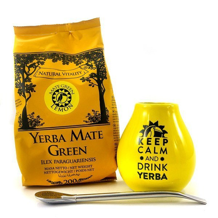 Yerba mate zestaw startowy żółte matero bombilla Yerba Mate Green Lemon herbata zioła 200g