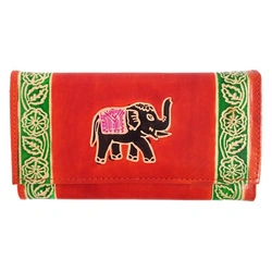 Portfel skórzany pomarańczowy słoń, duży, z przegródkami Indie