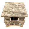 Drewniany stolik lotos (szafka nocna, Indonezja, rzeźbiona,38cm x 40cm) 