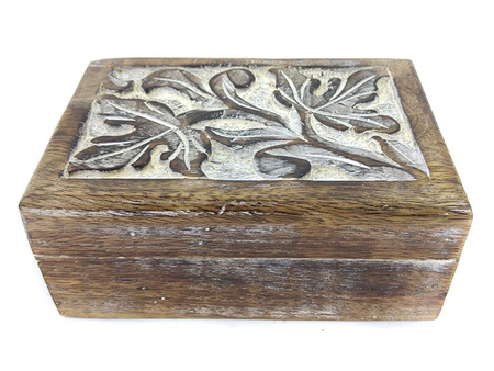 SZKATUŁKA RZEŹBIONA DREWNIANA (PUDEŁKO, RĘKODZIEŁO, INDIE)