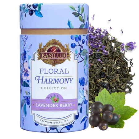 Herbata zielona liściasta, lawenda i czarna porzeczka,  Lavender Berry Basilur 75g