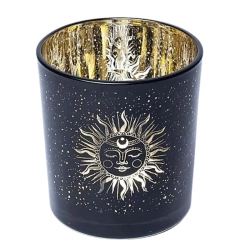 Świecznik na tealight z motywem słońca i księżyca, 7x8 cm