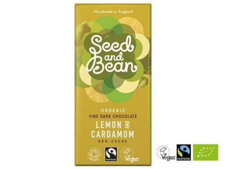 CZEKOLADA GORZKA 58% CYTRYNOWA Z KARDAMONEM (85G, ORGANIC, FAIRTRADE, SEED&BEAN)
