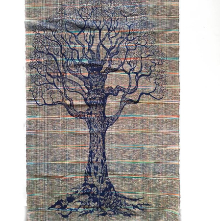 Mata z frędzlami dywanik batik drzewo 100x200 cm