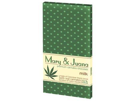 CZEKOLADA MLECZNA MARY & JUANA Z ŁUSKANYM ZIARNEM KONOPI 80G