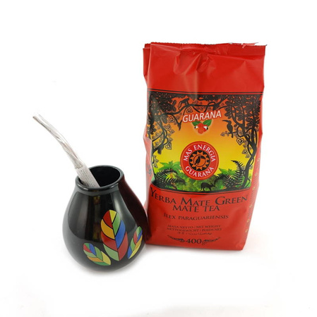 Yerba Mate zestaw mas energia guarana 400g czarne matero, bombilla