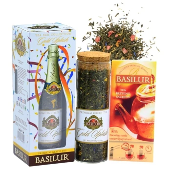 Herbata zielona liściasta z wiśnią i chabrem, Gold Splash Basilur 65g