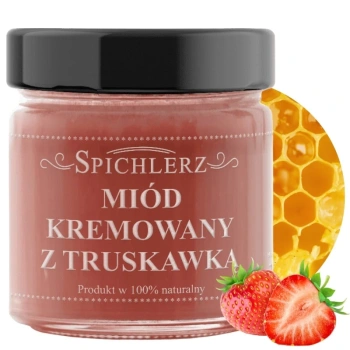 Miód kremowany wielokwiatowy, z truskawką liofilizowaną, Spichlerz 250g