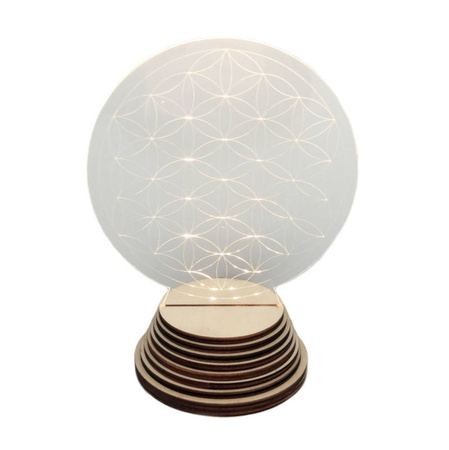 Lampka kwiat życia, nastrojowa, drewniana podstawka (LED)