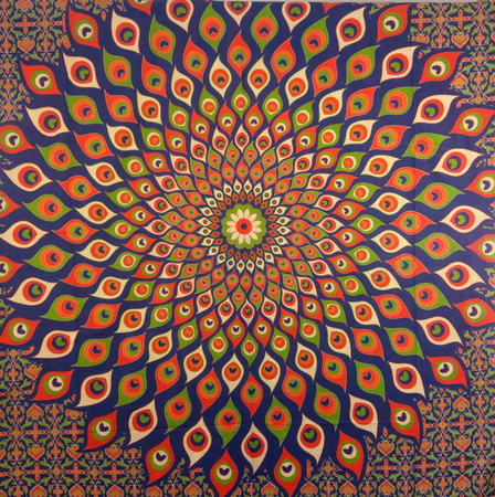 Narzuta orientalna z Indii, granatowa peacock (mandala, pawie oczka, kapa) 210 x 240 