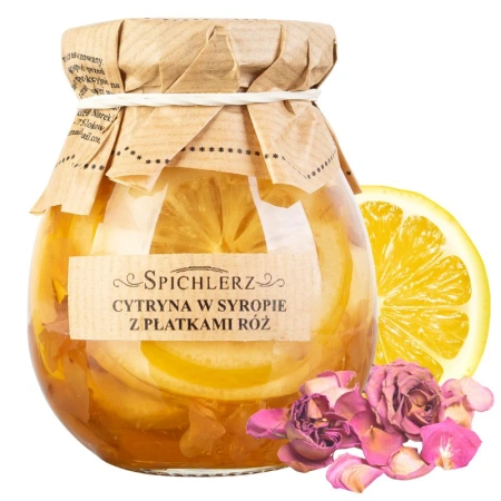 Cytryna w syropie z płatkami róż do herbaty i napojów Spichlerz 260g 