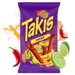 Takis Fuego, bardzo ostre chipsy kukurydziane o smaku limonki i chili, 100g