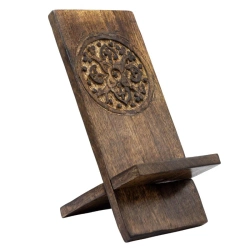 Stojak na telefon, drewniana podstawka z mandalą