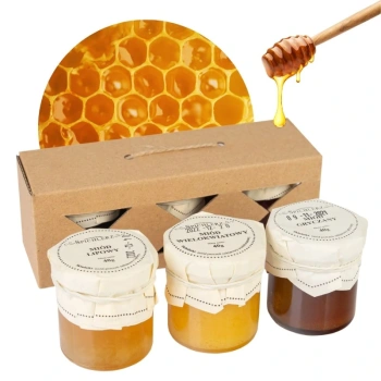 Zestaw miodów, lipowy, wielokwiatowy, gryczany na prezent, 3x40g Spichlerz
