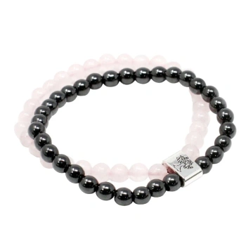 Bransoletka magnetyczna z kamieni hematyt i kwarc różowy
