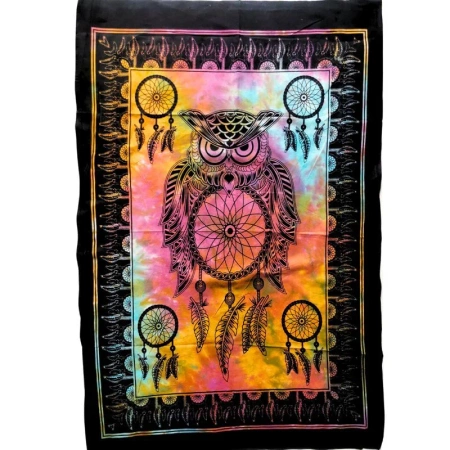 Makatka, tkanina na ścianę, obrus bieżnik sowa 115x75cm Indie