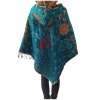 Ponczo damskie z kapturem, morskie w kwiaty narzutka boho Indie