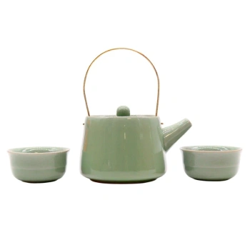 Ceramiczny zestaw do herbaty, czajnik i 2 czarki, w stylu japońskim