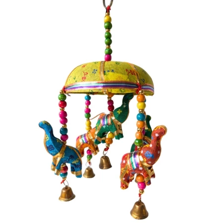 Ozdobna zawieszka, żółta parasolka ze słonikami, 10cm