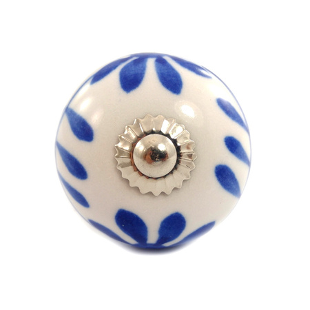Uchwyt meblowy gałka ceramiczna listki kwiat (Indie, rękodzieło)