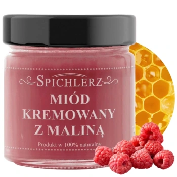 Miód kremowany wielokwiatowy, z maliną liofilizowaną, Spichlerz 250g